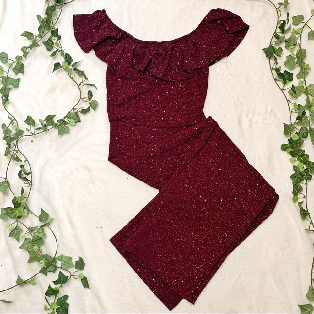 New Purple Sparkle Strapless Party Jumpsuit